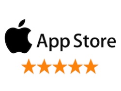 5-star ratings banner on Apple App Store for MobiWork Field Services Management Solution, Apple App Store logo with 5-star ratings